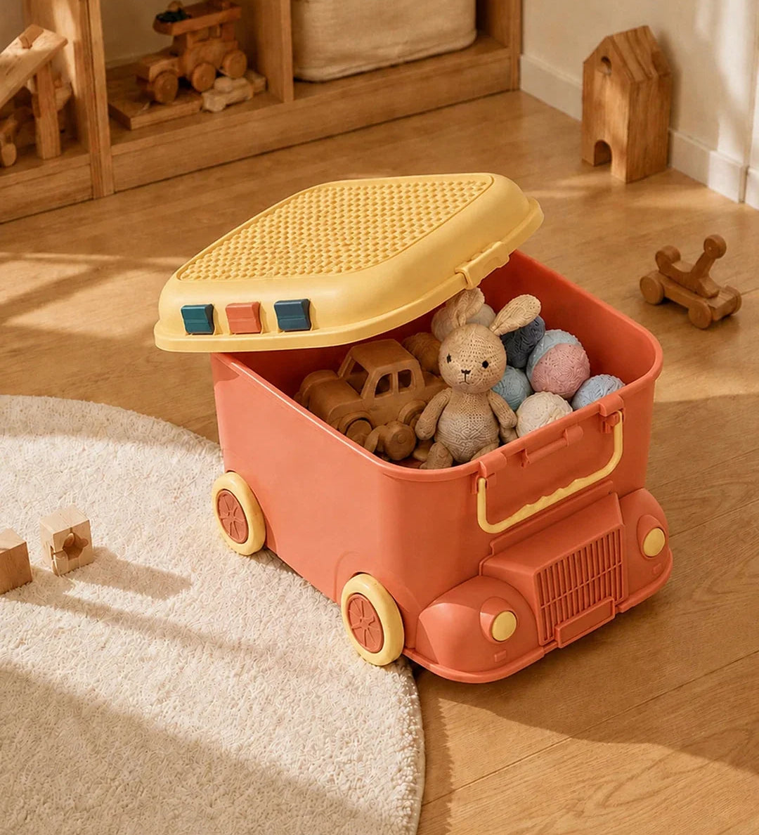 LSB Orange Cartoon Toy Bus-Shaped Kids Mini Toys/Cars Storage Box