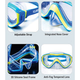 LSB Snorkelling Scuba Diving Mask, Blue Neon Green Anti Fog underwater snorkelling Goggles for Kids & Adults, 10yrs and above
