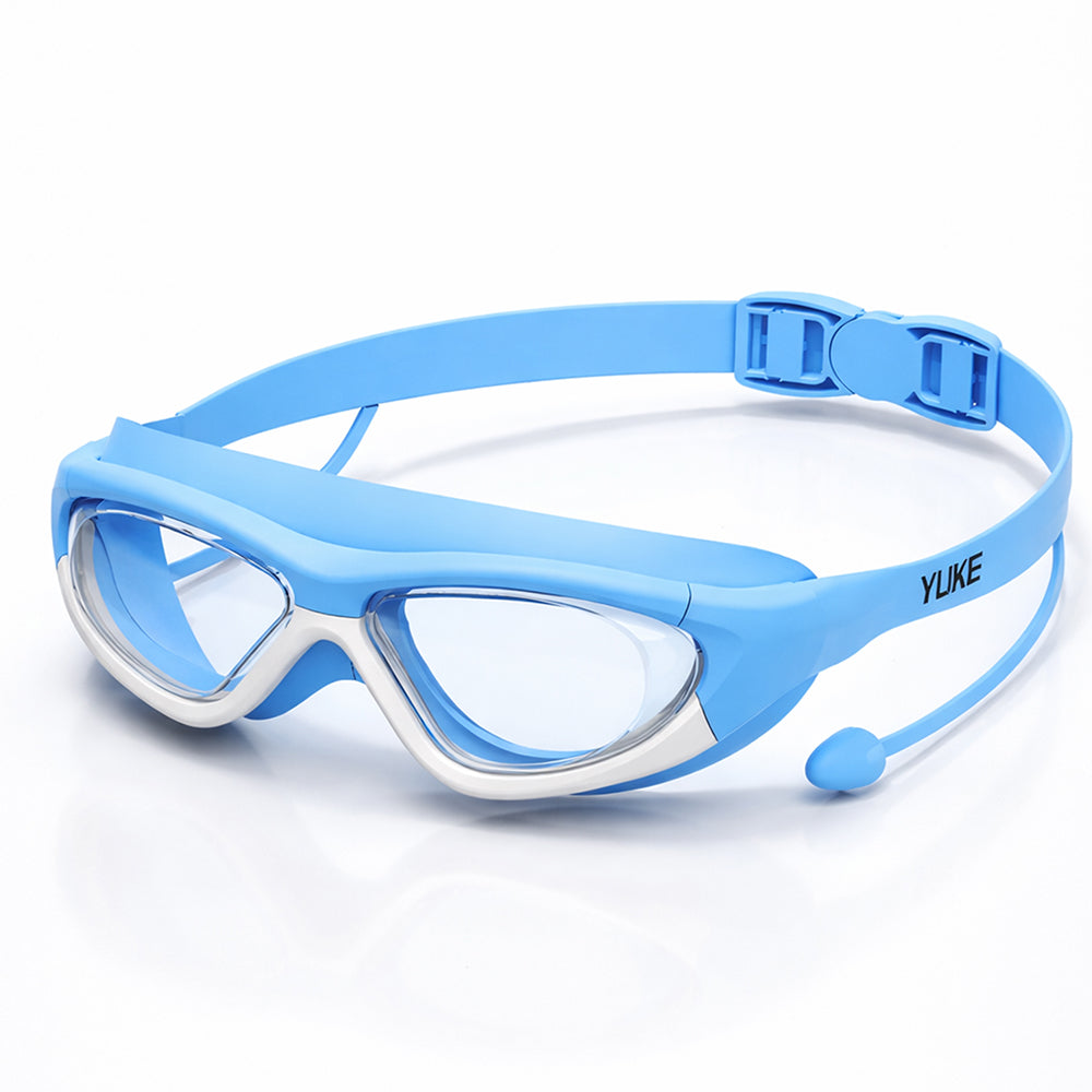 LSB Blue Bordered White Anti Fog UV Protection Leakproof Design Swim Goggles for Kids, 5yrs - 10yrs
