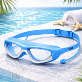LSB Blue Bordered White Anti Fog UV Protection Leakproof Design Swim Goggles for Kids, 5yrs - 10yrs
