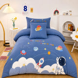 LSB 4 pcs Space theme, Luxe Embroidered collection of Single bed comforter, 1 flat bedsheet, 2 pillow covers entire Bedding Set for Single Size Bed.