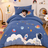 LSB 4 pcs Space theme, Luxe Embroidered collection of Single bed comforter, 1 flat bedsheet, 2 pillow covers entire Bedding Set for Single Size Bed.