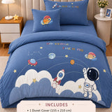 LSB 4 pcs Space theme, Luxe Embroidered collection of Single bed comforter, 1 flat bedsheet, 2 pillow covers entire Bedding Set for Single Size Bed.