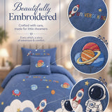 LSB 4 pcs Space theme, Luxe Embroidered collection of Single bed comforter, 1 flat bedsheet, 2 pillow covers entire Bedding Set for Single Size Bed.
