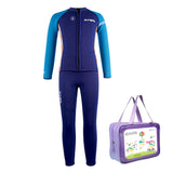 LSB Dive 2-Piece set Navy & Orange Side Panel, Front-Zip Jacket with Full Length Pants, 2.5mm Neoprene Kids Swimsuit with Free Washbag