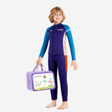 LSB Dive 2-Piece set Navy & Orange Side Panel, Front-Zip Jacket with Full Length Pants, 2.5mm Neoprene Kids Swimsuit with Free Washbag
