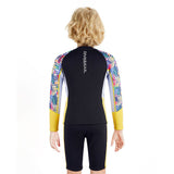 LSB Dive 2-Piece set Black & Yellow Stamps Front-Zip Jacket Printed with Knee Length Shorts, 2.5mm Neoprene Kids Swimsuit with Free Washbag