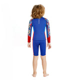 LSB Dive 2-Piece set, Cobalt & Red Stamps Front-Zip Jacket with Knee Length Shorts, 2.5mm Neoprene Kids Swimsuit with Free Washbag