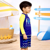LSB 2 Pcs 4 Fishes Blue & Yellow T-shirt & Shorts Set, Toddlers & Kids Swimwear with Free Wash Bag & Free Swim Detergent