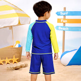 LSB 2 Pcs 4 Fishes Blue & Yellow T-shirt & Shorts Set, Toddlers & Kids Swimwear with Free Wash Bag & Free Swim Detergent