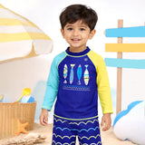 LSB 2 Pcs 4 Fishes Blue & Yellow T-shirt & Shorts Set, Toddlers & Kids Swimwear with Free Wash Bag & Free Swim Detergent