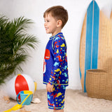 LSB 2 Pcs Blue Red Dino, T-shirt & Shorts Set, Toddlers & Kids Swimwear with Free Wash Bag & Free Swim Detergent