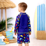 LSB 2 Pcs Blue Red Dino, T-shirt & Shorts Set, Toddlers & Kids Swimwear with Free Wash Bag & Free Swim Detergent
