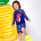 LSB 2 Pcs Blue Red Dino, T-shirt & Shorts Set, Toddlers & Kids Swimwear with Free Wash Bag & Free Swim Detergent