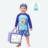 LSB 2 Pcs Blue Surf, T-shirt & Shorts Set, Toddlers & Kids Swimwear with matching Swim Cap, plus Free Wash Bag & Free Swim Detergent