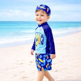 LSB 2 Pcs Blue Surf, T-shirt & Shorts Set, Toddlers & Kids Swimwear with matching Swim Cap, plus Free Wash Bag & Free Swim Detergent