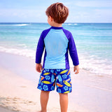 LSB 2 Pcs Blue Surf, T-shirt & Shorts Set, Toddlers & Kids Swimwear with matching Swim Cap, plus Free Wash Bag & Free Swim Detergent