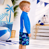 LSB 2 Pcs Cage Shark T-shirt & Shorts Set, Toddlers & Kids Swimwear with Free Wash Bag & Free Swim Detergent