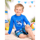 LSB 2 Pcs Cage Shark T-shirt & Shorts Set, Toddlers & Kids Swimwear with Free Wash Bag & Free Swim Detergent