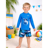 LSB 2 Pcs Cage Shark T-shirt & Shorts Set, Toddlers & Kids Swimwear with Free Wash Bag & Free Swim Detergent