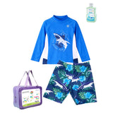LSB 2 Pcs Cage Shark T-shirt & Shorts Set, Toddlers & Kids Swimwear with Free Wash Bag & Free Swim Detergent