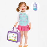 LSB 2 Pcs Pink Flamingo Top & Skort Set, Toddlers & Kids Swimwear with Free Wash Bag & Free Swim Detergent