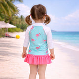 LSB 2 Pcs Pink Flamingo Top & Skort Set, Toddlers & Kids Swimwear with Free Wash Bag & Free Swim Detergent