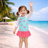 LSB 2 Pcs Pink Flamingo Top & Skort Set, Toddlers & Kids Swimwear with Free Wash Bag & Free Swim Detergent