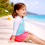 LSB 2 Pcs Pink Flamingo Top & Skort Set, Toddlers & Kids Swimwear with Free Wash Bag & Free Swim Detergent