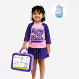 LSB 2 Pcs Live Dream , Pink & Blue Stripes Top & Skort Set, Toddlers & Kids Swimwear with Free Wash Bag & Free Swim Detergent