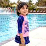 LSB 2 Pcs Live Dream , Pink & Blue Stripes Top & Skort Set, Toddlers & Kids Swimwear with Free Wash Bag & Free Swim Detergent