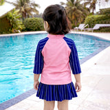 LSB 2 Pcs Live Dream , Pink & Blue Stripes Top & Skort Set, Toddlers & Kids Swimwear with Free Wash Bag & Free Swim Detergent