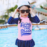 LSB 2 Pcs Live Dream , Pink & Blue Stripes Top & Skort Set, Toddlers & Kids Swimwear with Free Wash Bag & Free Swim Detergent