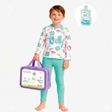 LSB 2 Pcs Mint Green Dino Top & Leggings Set, Kids Swimwear with Free Wash Bag & Free Swim Detergent