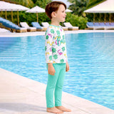 LSB 2 Pcs Mint Green Dino Top & Leggings Set, Kids Swimwear with Free Wash Bag & Free Swim Detergent