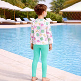 LSB 2 Pcs Mint Green Dino Top & Leggings Set, Kids Swimwear with Free Wash Bag & Free Swim Detergent