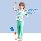 LSB 2 Pcs Mint Green Dino Top & Leggings Set, Kids Swimwear with Free Wash Bag & Free Swim Detergent