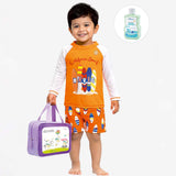 LSB 2 Pcs Orange Surfboard T-shirt & Shorts Set, Toddlers & Kids Swimwear with Free Wash Bag & Free Swim Detergent