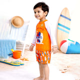 LSB 2 Pcs Orange Surfboard T-shirt & Shorts Set, Toddlers & Kids Swimwear with Free Wash Bag & Free Swim Detergent
