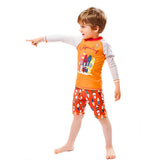 LSB 2 Pcs Orange Surfboard T-shirt & Shorts Set, Toddlers & Kids Swimwear with Free Wash Bag & Free Swim Detergent
