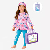 LSB 2 Pcs Pink Leaves Top & Leggings Set, Kids Swimwear with matching Swim Cap, plus Free Wash Bag & Free Swim Detergent