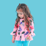 LSB 2 Pcs Pink Leaves Top & Leggings Set, Kids Swimwear with matching Swim Cap, plus Free Wash Bag & Free Swim Detergent