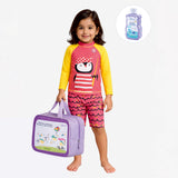 LSB 2 Pcs Pink & Yellow Penguin & Shorts Set, Toddlers & Kids Swimwear with Free Wash Bag & Free Swim Detergent