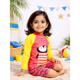 LSB 2 Pcs Pink & Yellow Penguin & Shorts Set, Toddlers & Kids Swimwear with Free Wash Bag & Free Swim Detergent