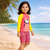 LSB 2 Pcs Pink & Yellow Penguin & Shorts Set, Toddlers & Kids Swimwear with Free Wash Bag & Free Swim Detergent