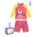 LSB 2 Pcs Pink & Yellow Penguin & Shorts Set, Toddlers & Kids Swimwear with Free Wash Bag & Free Swim Detergent