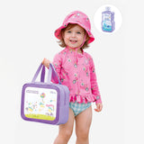 LSB 2 Pcs Pink Peplum Top & Checkered Bottom, Toddlers & Kids Swimwear with matching Swim Cap, plus Free Wash Bag & Free Swim Detergent