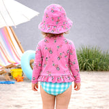 LSB 2 Pcs Pink Peplum Top & Checkered Bottom, Toddlers & Kids Swimwear with matching Swim Cap, plus Free Wash Bag & Free Swim Detergent