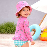 LSB 2 Pcs Pink Peplum Top & Checkered Bottom, Toddlers & Kids Swimwear with matching Swim Cap, plus Free Wash Bag & Free Swim Detergent