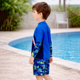 LSB 2 Pcs Polka Shark Print T-shirt & Shorts Set, Kids Swimwear with matching Swim Cap, plus Free Wash Bag & Free Swim Detergent